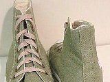 Miscellaneous Green HIgh Top Chucks  Olive high tops with brown laces, front and rear views.