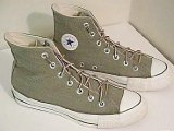 Miscellaneous Green HIgh Top Chucks  Olive hemp high tops with round laces, side view.