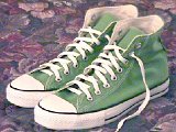 Miscellaneous Green HIgh Top Chucks  Pea green high tops, angled side view.