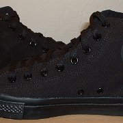 Monochrome Black Chucks  Inside patch view of new made in China black monochrome high tops.