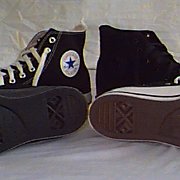 Monochrome Black Chucks  Monochrome and regular black high tops, sole and inside patch views