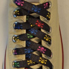 Multi Color Skulls Shoelaces on Chucks  Multi-colored shoelace on a natural white low top chuck.