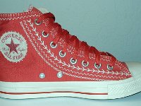 Multicultural High Top Chucks  Inside patch view of a left hibiscus multicultural high top.