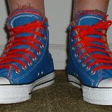 Multilayer High Top Chucks  Wearing royal blue multilayered high tops. front view shot 1.