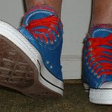 Multilayer High Top Chucks  Wearing royal blue multilayered high tops. front view shot 2.