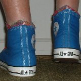 Multilayer High Top Chucks  Wearing royal blue multilayered high tops. rear view shot 1.