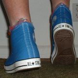 Multilayer High Top Chucks  Wearing royal blue multilayered high tops. rear view shot 1.