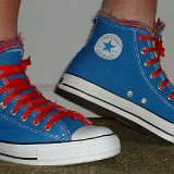 Multilayer High Top Chucks  Wearing royal blue multilayered high tops. right side view shot 1