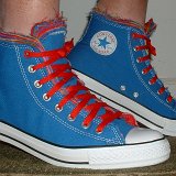 Multilayer High Top Chucks  Wearing royal blue multilayered high tops. right side view shot 2.