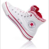 Multilayer High Top Chucks  Inside patch view of a right white and red multilayered high top.