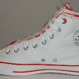Multilayer High Top Chucks  Inside patch view of a right red and white multilayer high top.