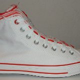 Multilayer High Top Chucks  Outside view of a right red and white multilayer high top.