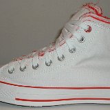Multilayer High Top Chucks  Outside view of a left red and white multilayer high top.