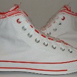 Multilayer High Top Chucks  Outside views of red and white multilayer high tops.