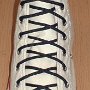 Narrow Round Shoelaces  Natural white high top with narrow black laces.