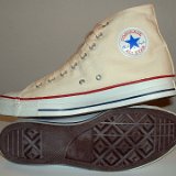 Natural White High Top Chucks  Inside patch and sole views of natural white high tops.