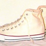 Natural (Unbleached) White High Top Chucks  Staggered side view of natural white high tops.