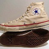 Natural (Unbleached) White High Top Chucks  Inside patch and sole views of natural white high tops.