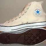 Natural (Unbleached) White High Top Chucks  Inside patch and sole views of graphic star high top chucks.