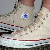Natural White High Top Chucks  Wearing new natural white high tops, side view.