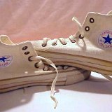 Natural (Unbleached) White High Top Chucks  Natural white high tops with wheat colored trim and eyelets.