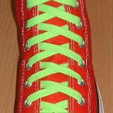 Classic Neon Shoelaces  Red high top with neon lime laces.