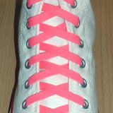 Classic Neon Shoelaces  Optical white high top with neon pink laces.
