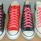 Classic Neon Shoelaces  Core color high tops with neon pink laces.