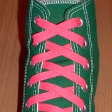 Classic Neon Shoelaces  Celtic green high top with neon pink laces.