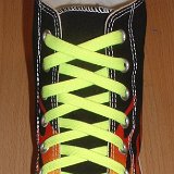 Classic Neon Shoelaces  Black flames high top with neon yellow laces.