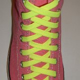 Classic Neon Shoelaces  Pink high top with neon yellow shoelaces.