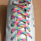Classic Neon Shoelaces  Optical white high top with rainbow laces.