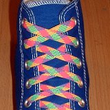 Classic Neon Shoelaces  Royal blue high top with rainbow laces.