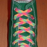 Classic Neon Shoelaces  Celtic green high top with rainbow laces.
