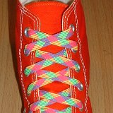 Classic Neon Shoelaces  Orange high top with rainbow laces.