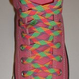 Classic Neon Shoelaces  Pink high top with rainbow shoelaces.