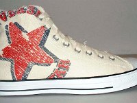 Off White Graphic Star High Top Chucks  Outside view of a right graphic star high top