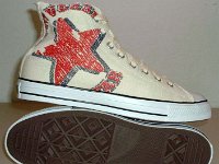 Off White Graphic Star High Top Chucks  Outside and sole views of graphic star high top chucks.