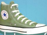 Oil Green HIgh Top Chucks  Angled side view of a left oil green high top chuck.
