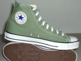 Oil Green HIgh Top Chucks  Oil green high tops, left inside patch and sole views.