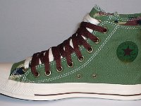 Olive, Brown and Camouflage Double Upper High Top Chucks  Inside patch view of a right olive, brown, and camouflage double upper high top.