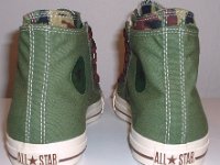 Olive, Brown and Camouflage Double Upper High Top Chucks  Rear view of olive, brown, and camouflage double upper high tops.