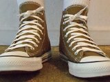 olivehi11  Wearing olive green high top chucks, front view 1.