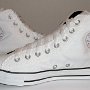 Optical White High Top Chucks  Inside patch views of optical white and black rolldown high tops.