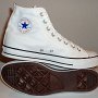 Optical White High Top Chucks  Inside patch and sole views of optical white and black rolldown high tops.