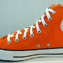 Orange Chucks  Inside patch view of a right orange high top.