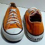 Orange Chucks  Vermillion low cuts, made in USA, front and rear views.