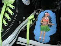Hand Painted or Tie-Dyed High Top Chucks  Hula dancers painted on black high tops, shot 1.