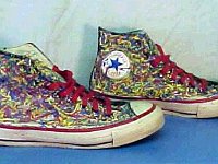 Hand Painted or Tie-Dyed High Top Chucks  Custom painted white high tops, side views.