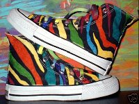 Hand Painted or Tie-Dyed High Top Chucks  Custom painted stripe design, shot 1.